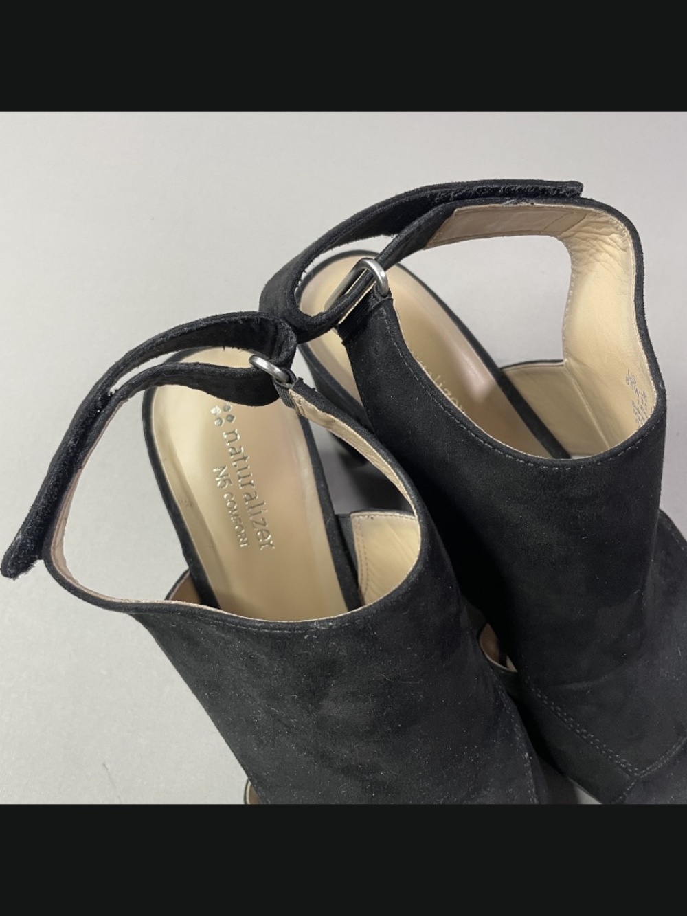 Naturalizer Shoes Womens 8.5 black faux suede ankle heels boho indie lucky - Picture 6 of 11